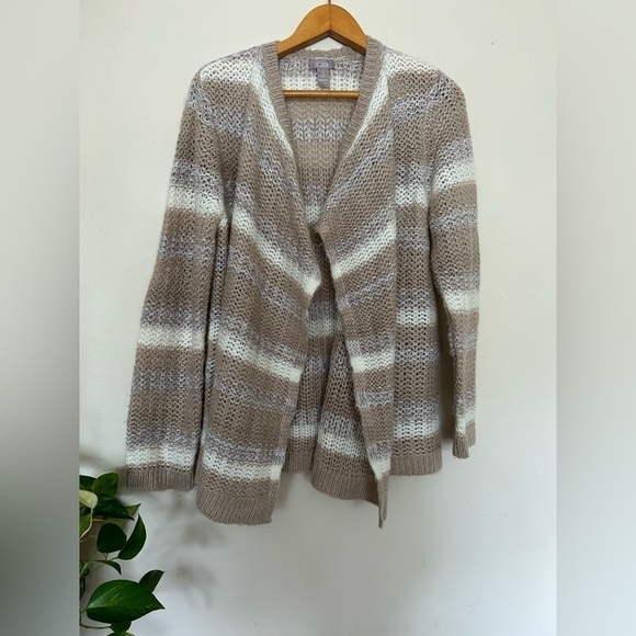 Chico’s Open Knit Long sleeve Striped Cardigan Sweater Size 1 S - Picture 1 of 6
